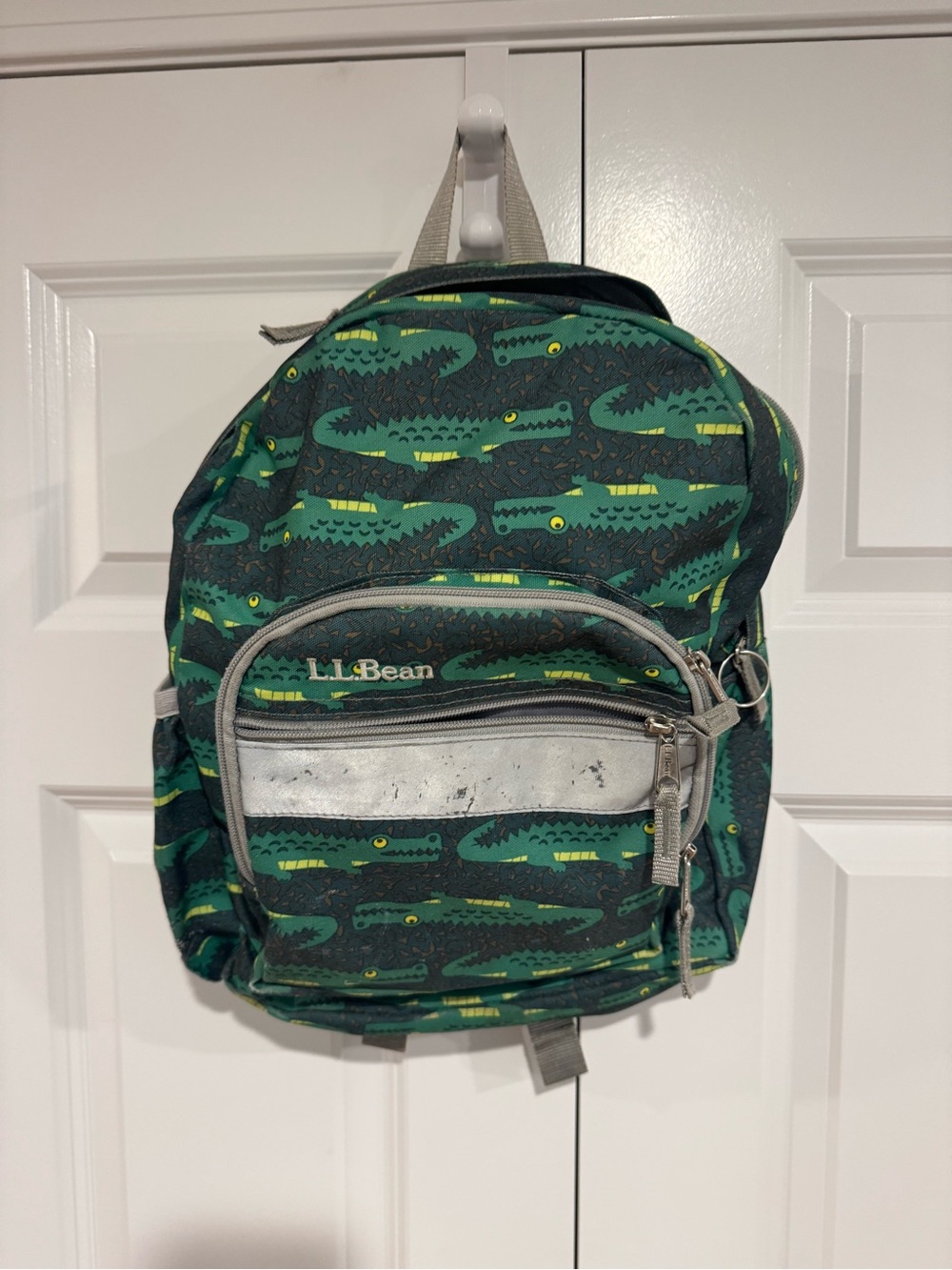 L.L. Bean Green Alligator Print Backpack with Gray Accent